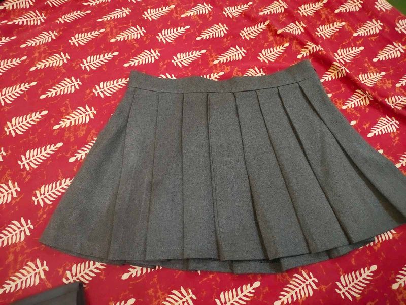 Grey Pleated Skirt