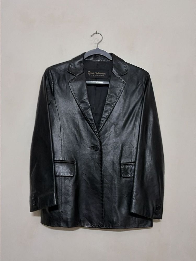 Classic Black Soft Genuine Leather Blazer
