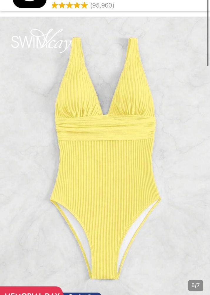 Yellow Ribbed One-Piece Swimsuit