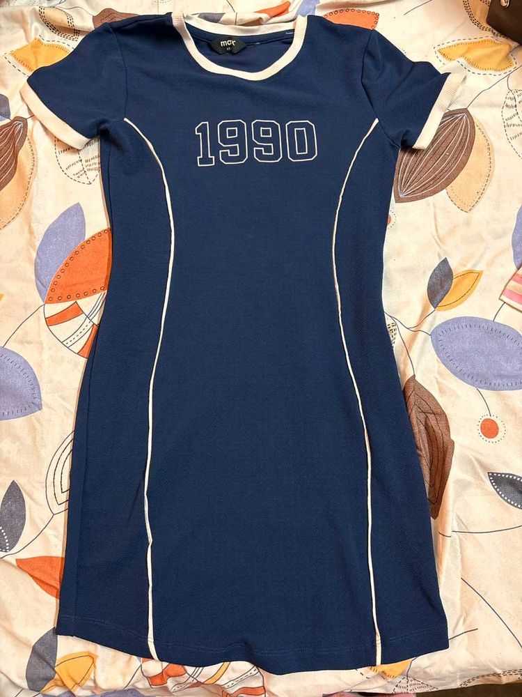 Y2K Navy Blue "1990" Graphic Dress