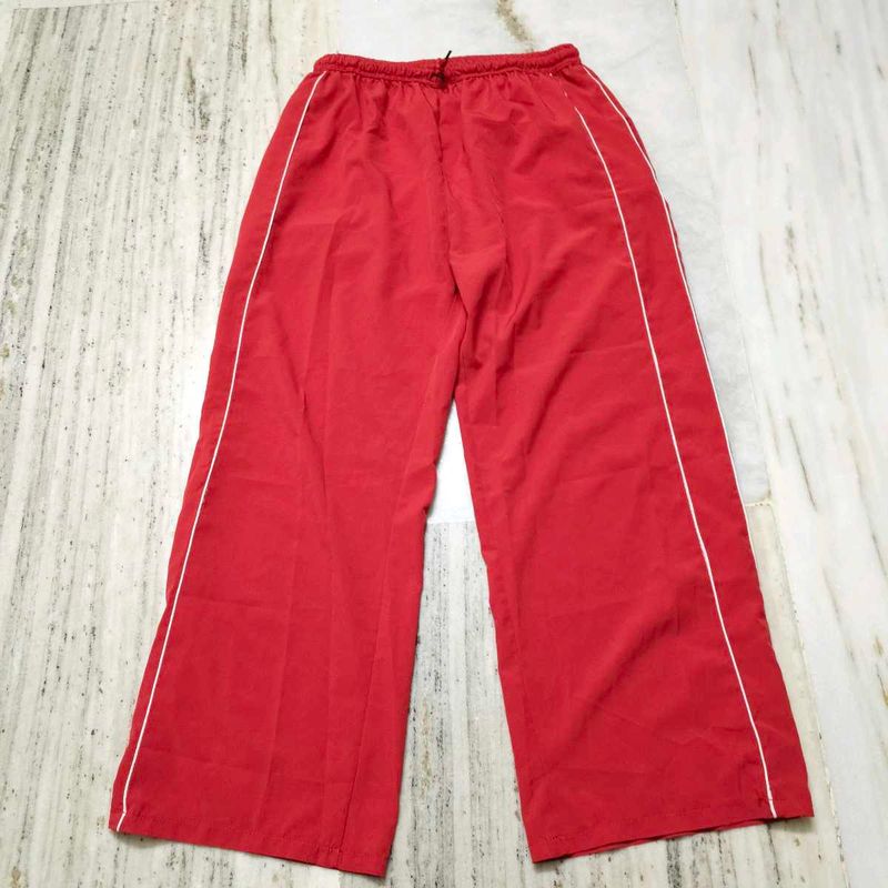 Red Athletic Pants with White Stripes