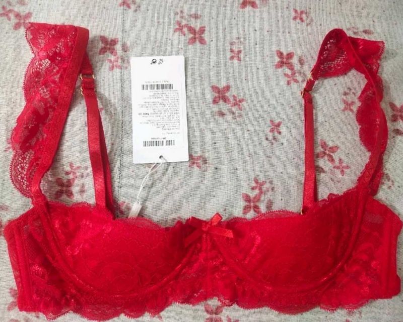Red Lace Bra with Bow Detail