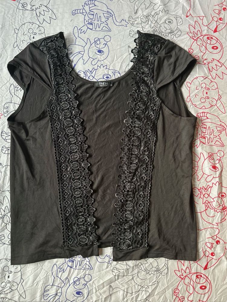 Chic Lace Trim Dark Grey Top
