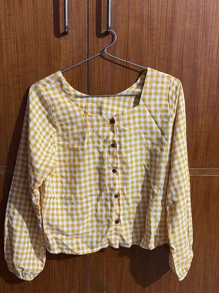 Yellow Gingham Square Neck Top