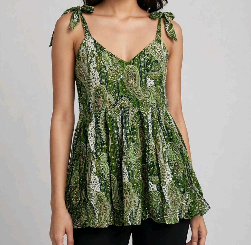 Boho Paisley Print Tie-Strap Top