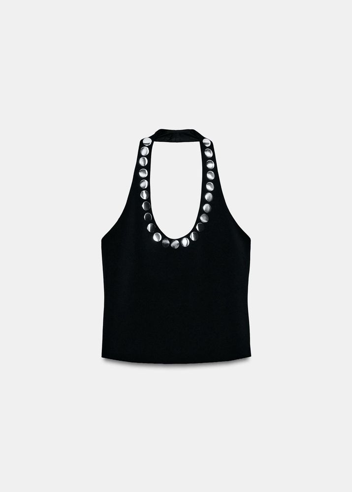 ZARA STUDDED HALTER NECK TOP
