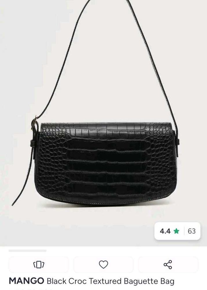 Mango Black Croc Textured Bag