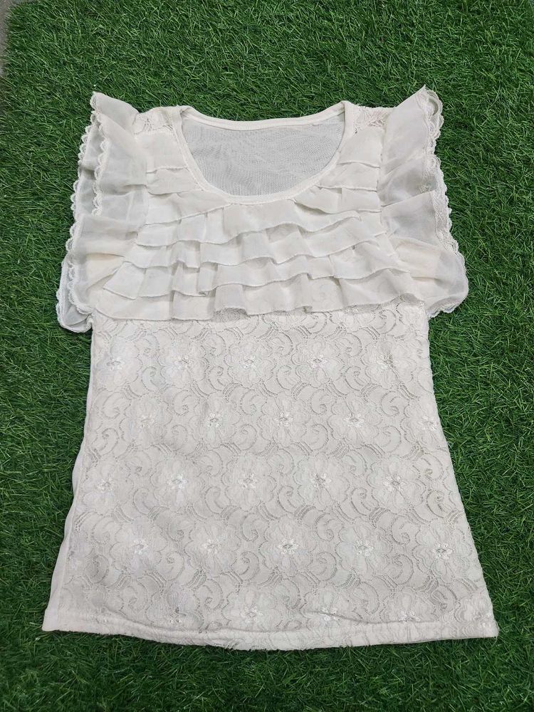 Elegant White Lace Ruffle Top