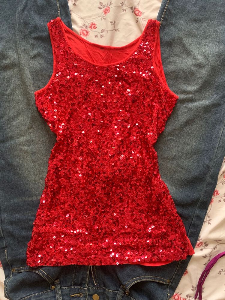 y2k red sequin top