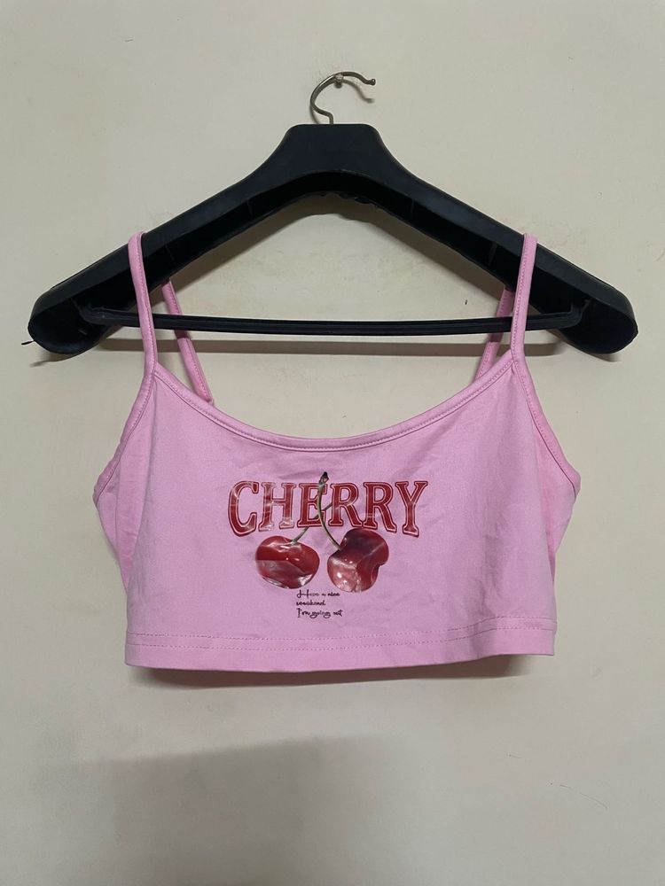 Pink Cherry Graphic Crop Top