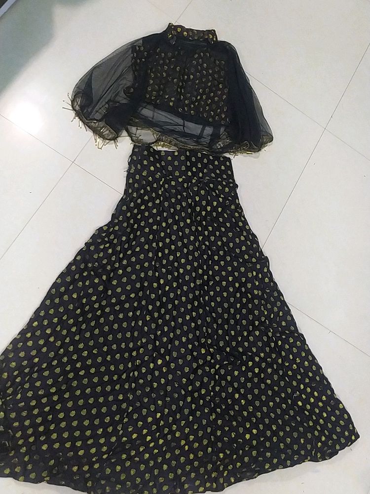 A Black Pretty Lengha With Stylish Blouse