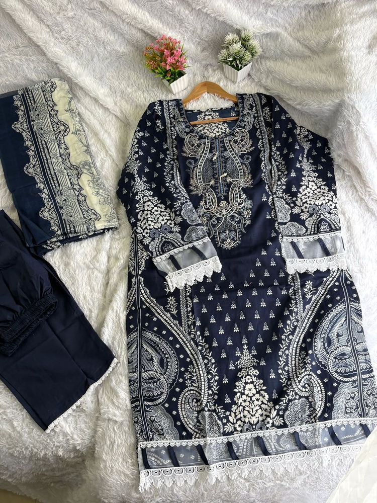 Elegant Navy Blue Kurta Set with Dupatta