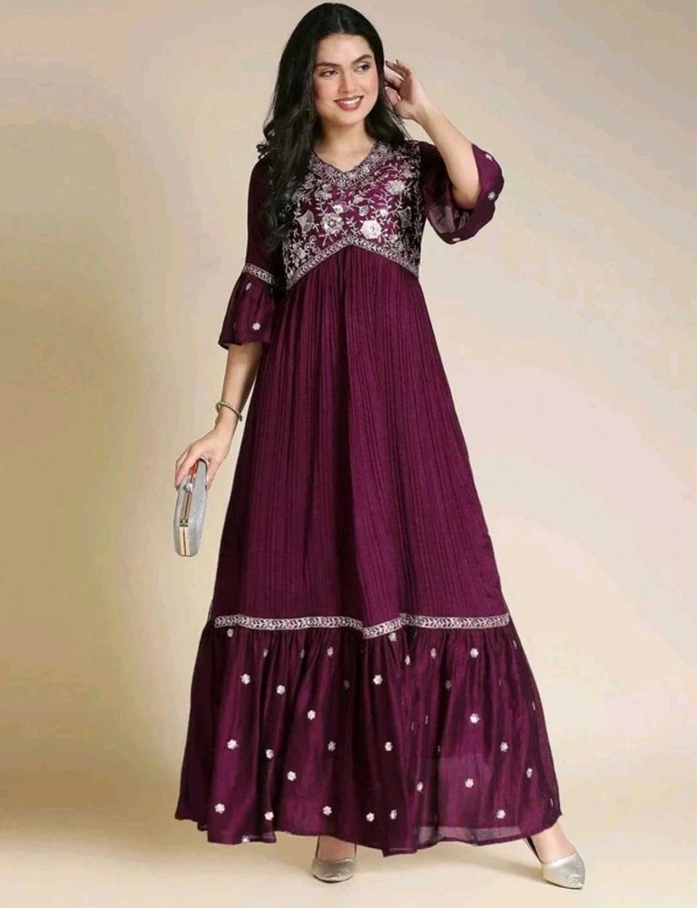 Elegant Embroidered Maroon Gown