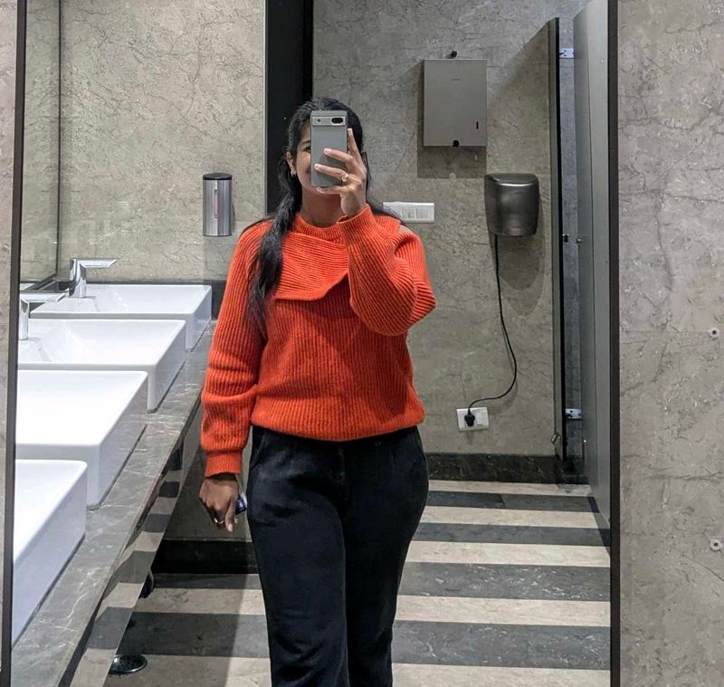 Orange Knit Pullover Sweater