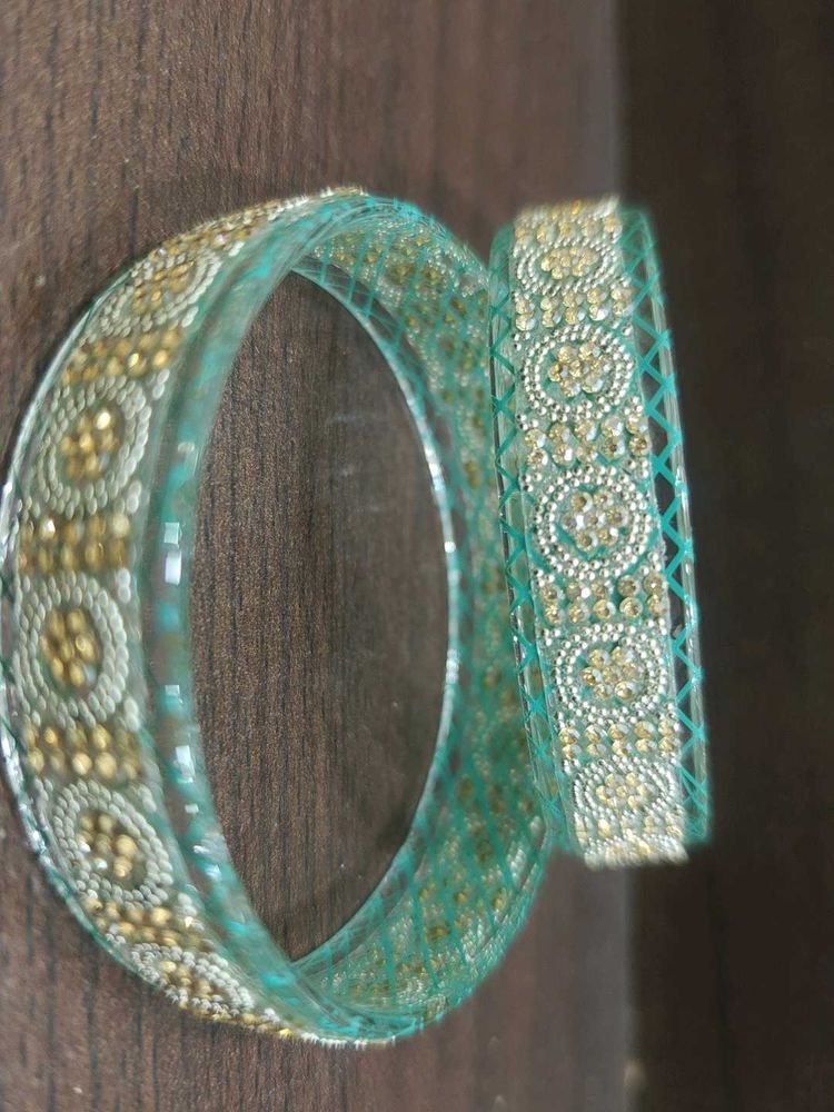 Elegant Green &amp; Gold Bangles (Size 2-4) Set of 2