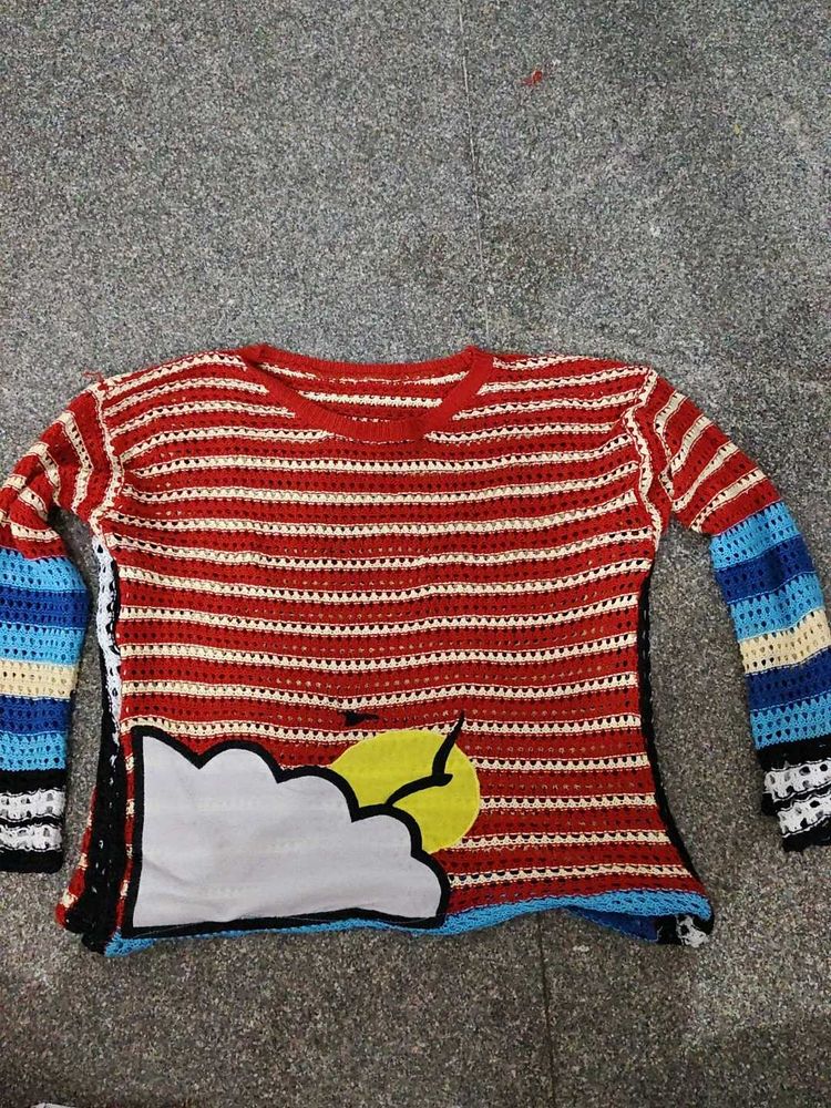 Unique Crocheted Sun &amp; Cloud Print Kurta