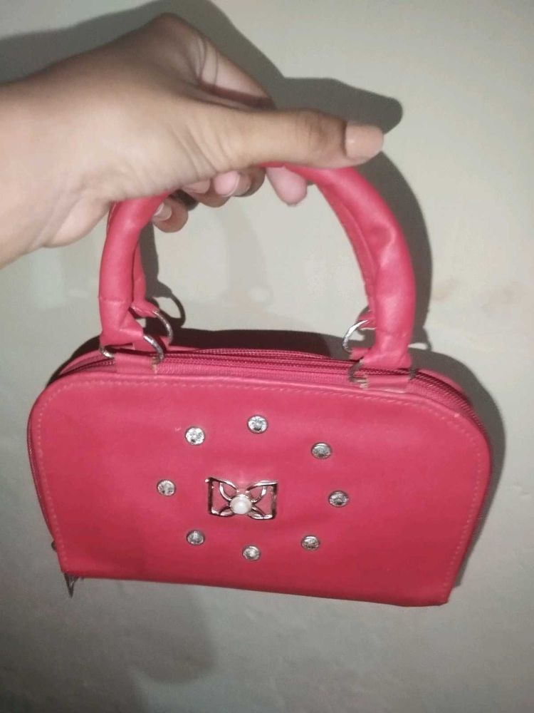 Cute Red  Handbag with Bow Detail