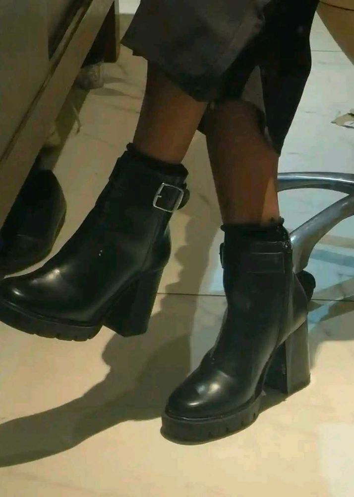 Chunky Black Heeled Ankle Boots