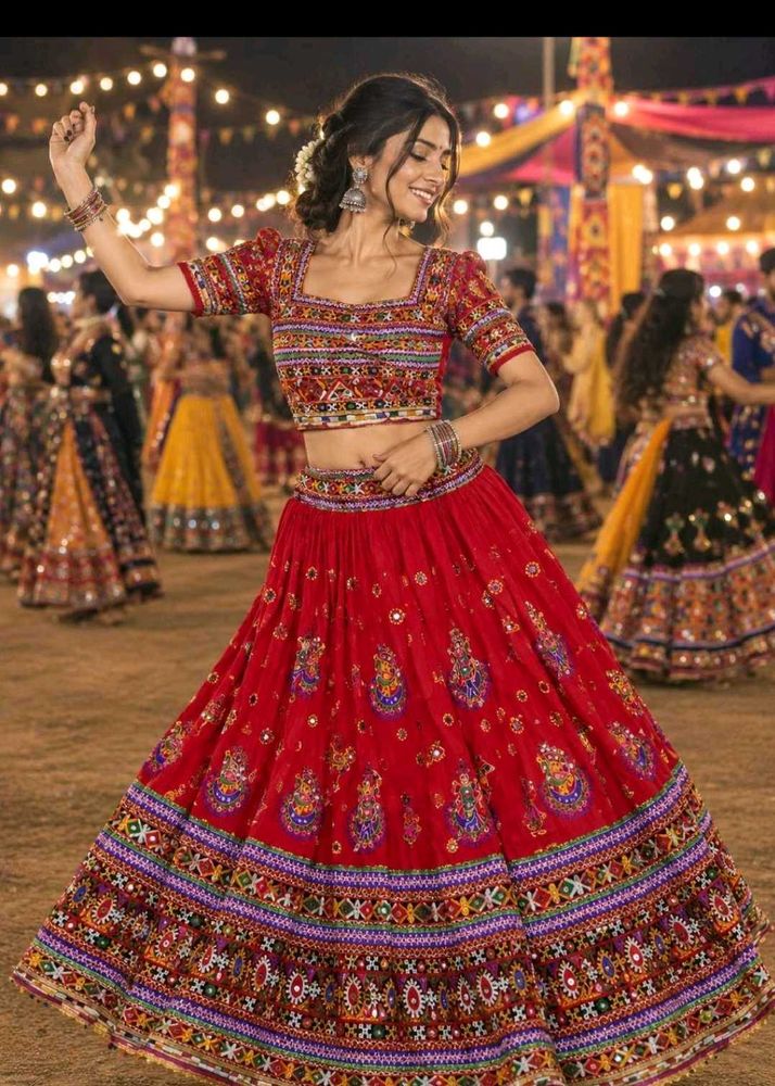Vibrant Red Embroidered Lehenga Choli Set