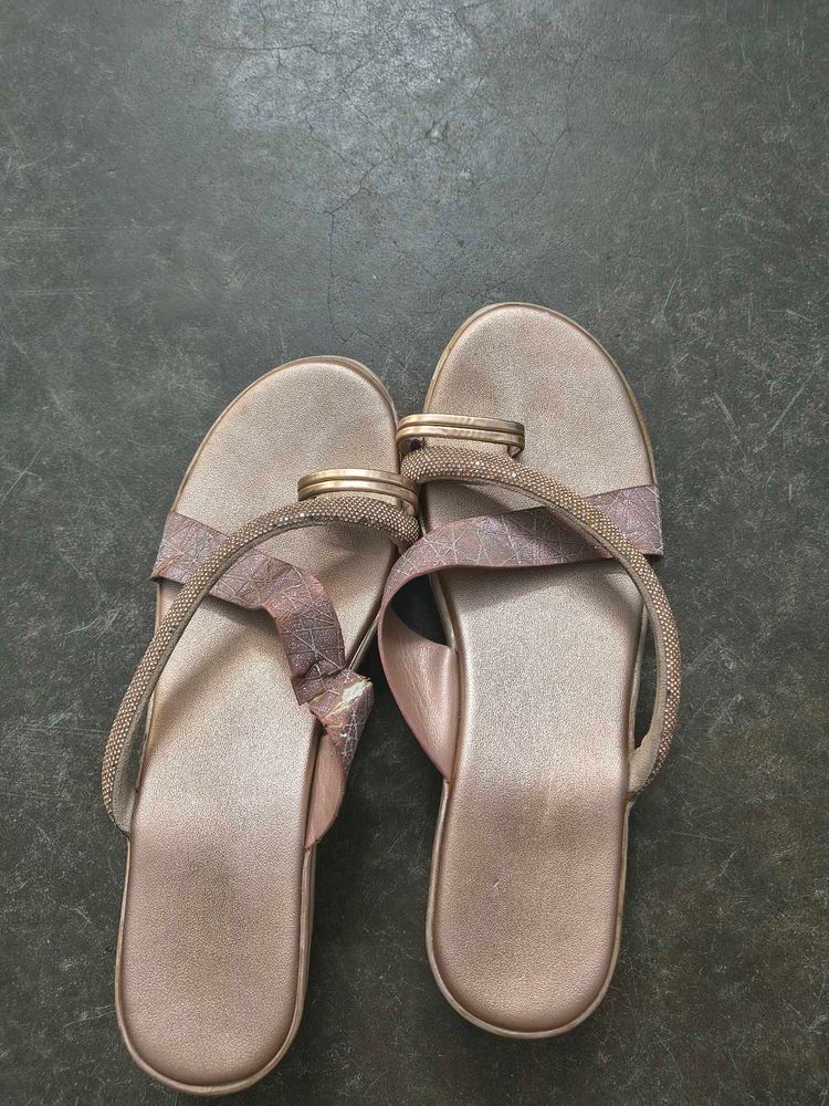 Sparkly Rose Gold Flat Sandals