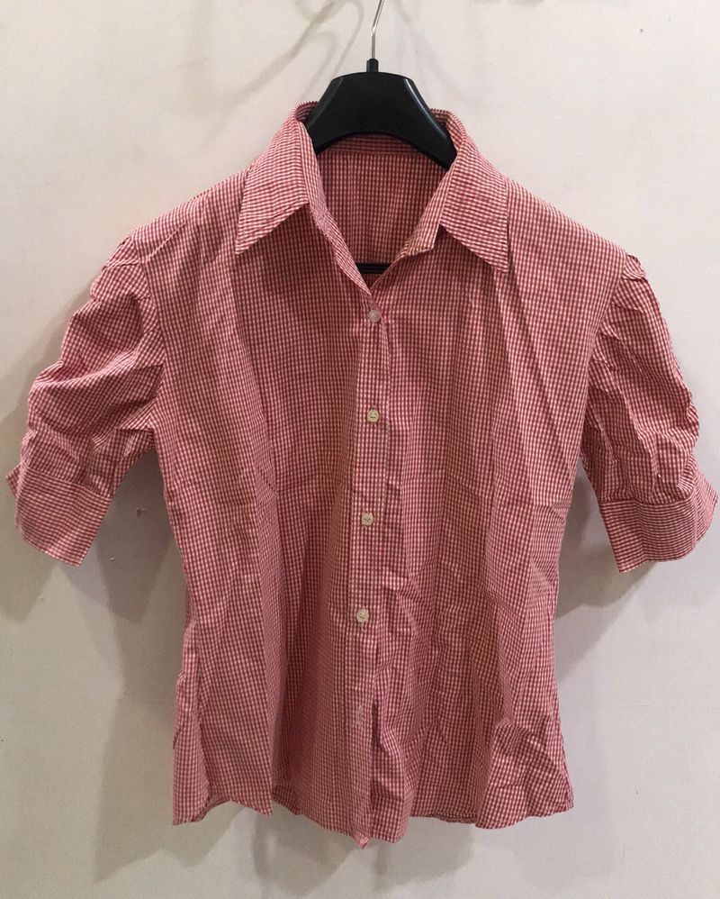 Puff Sleeves Red Checks Semi Formal Shirt
