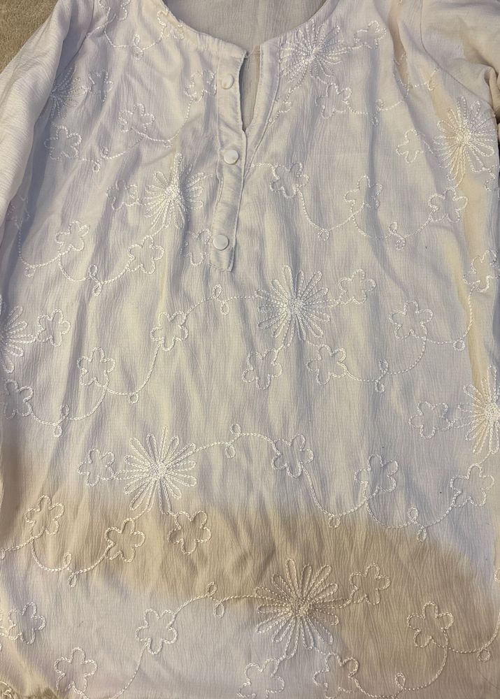 Embroidered Boho White Tunic Top