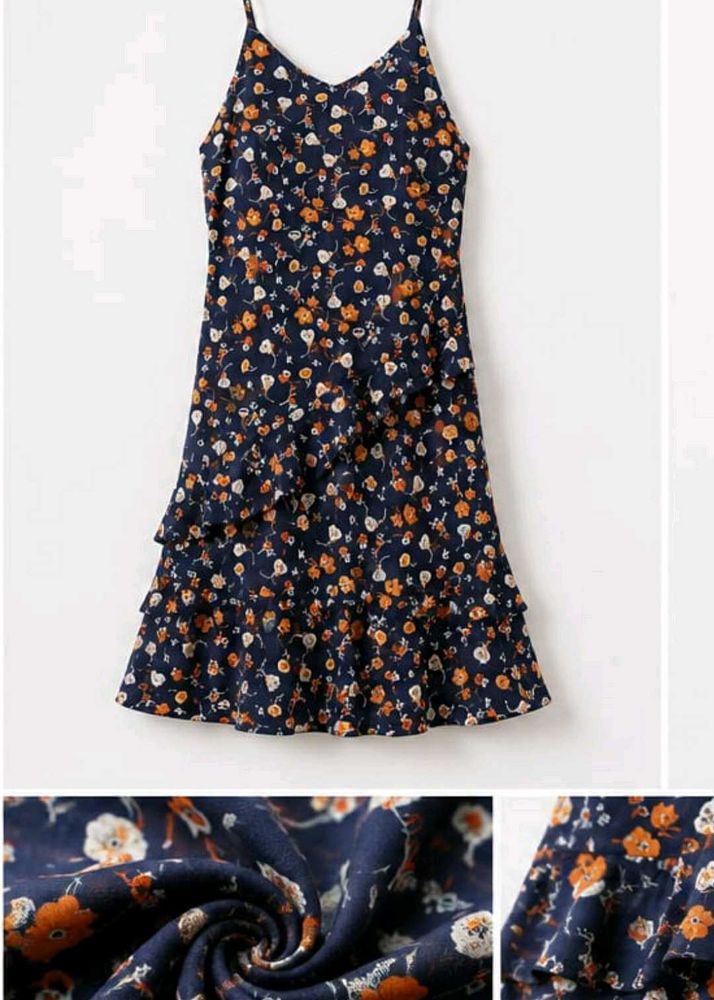 Navy Floral Ruffle Mini Dress