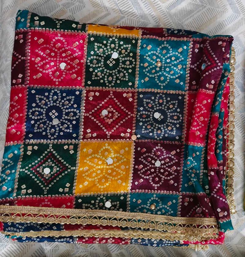 Vibrant Patchwork Dupatta with Mirror Work