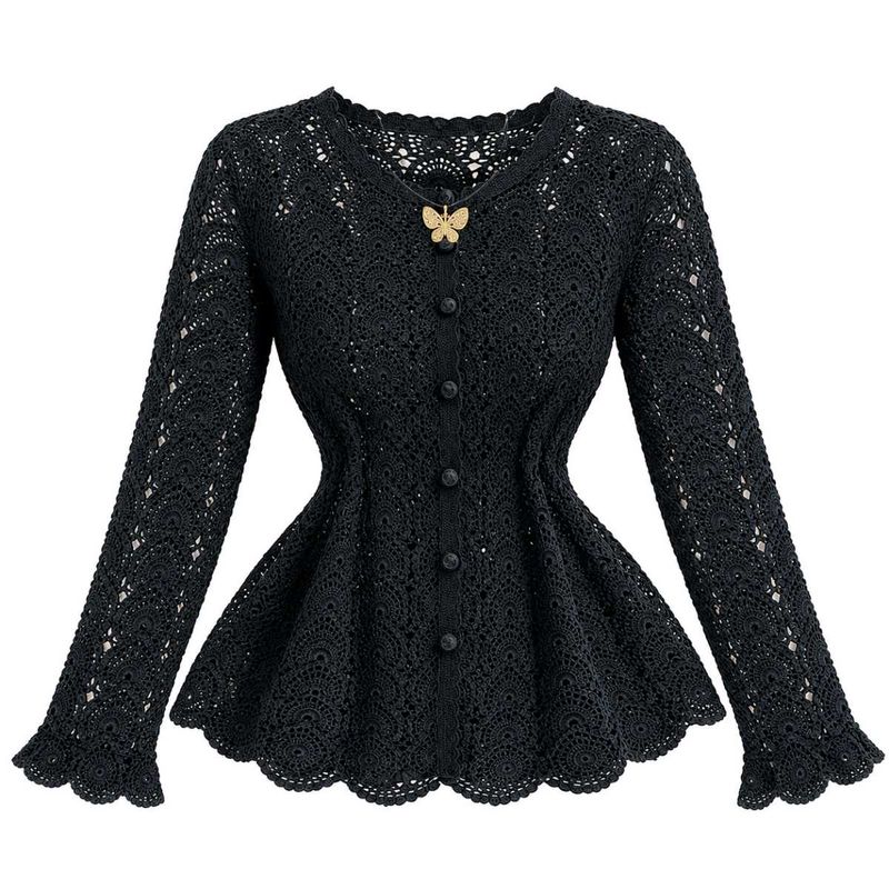 Elegant Black Crochet Cardigan 🌺