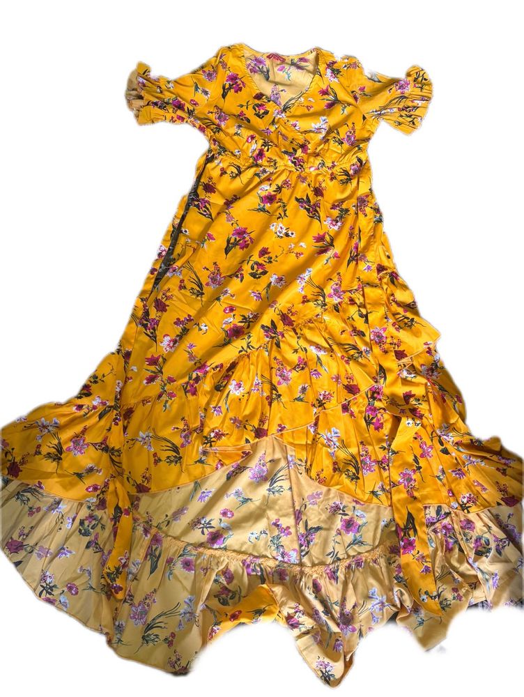 Yellow Floral Tiered Maxi Dress