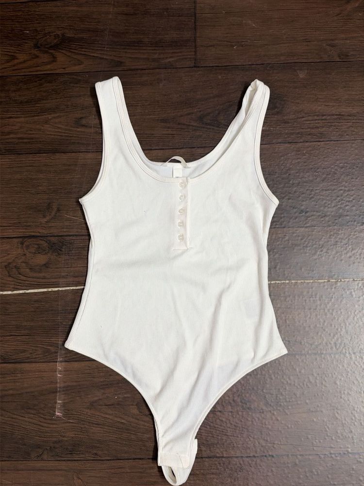 Classic White Ribbed Henley Bodysuit