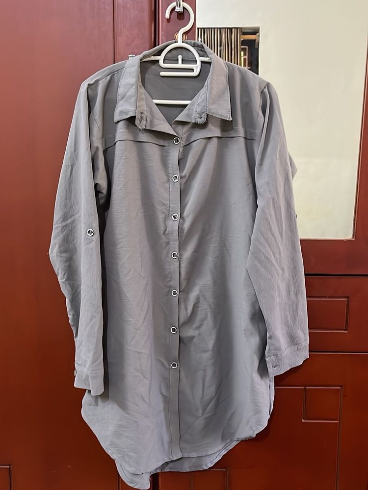 Grey Long Sleeve Button-Up Shirt