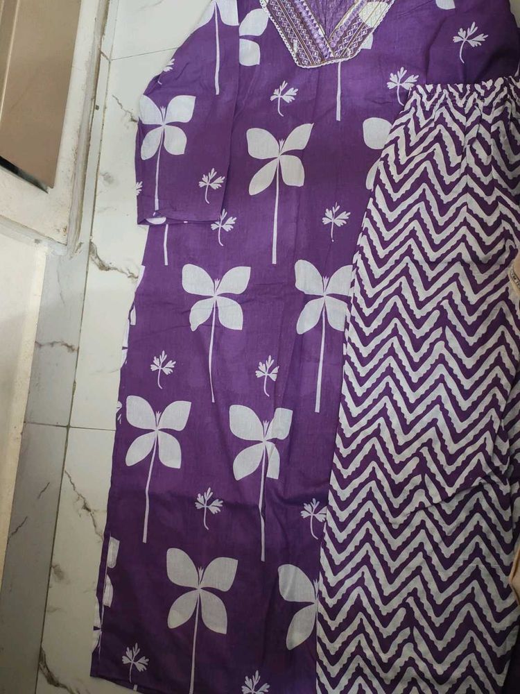Purple Printed Kurta Set