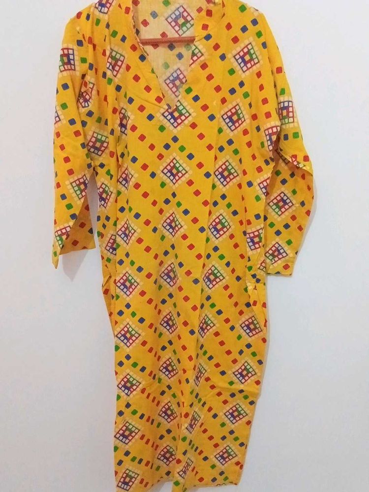 Vibrant Yellow Geometric Print Kurti