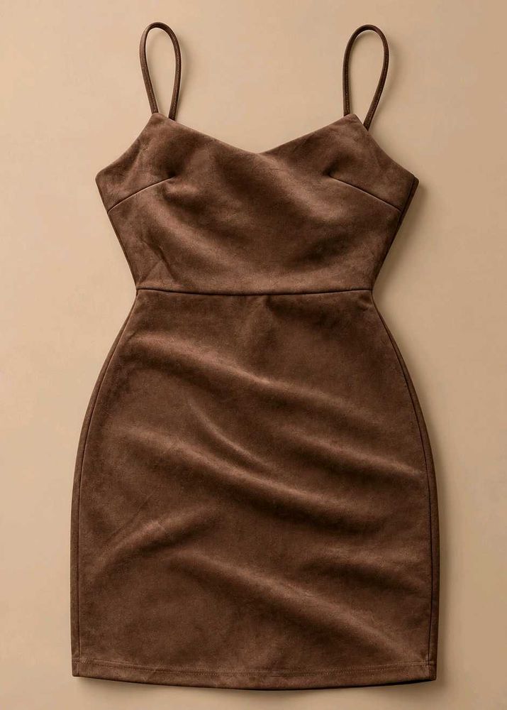 BROWN SUEDE-FEEL SPAGHETTI STRAP BODYCON MINI