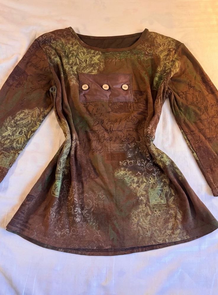 Brown Earth Tone Long Sleeve Top