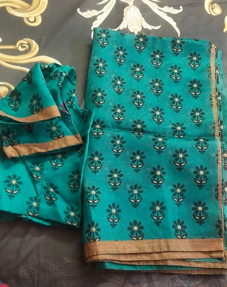 sea green beautiful flower design saree