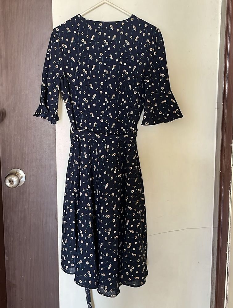 Navy Floral Print Midi Dress