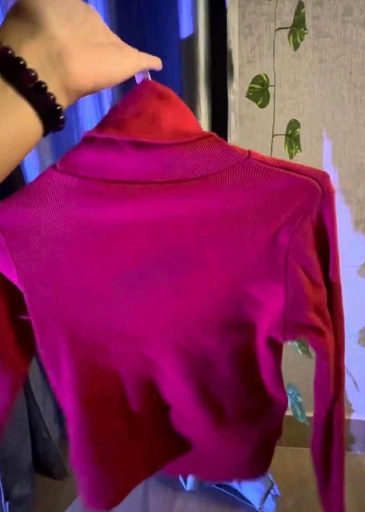 Fuchsia Ribbed Turtleneck Sweater