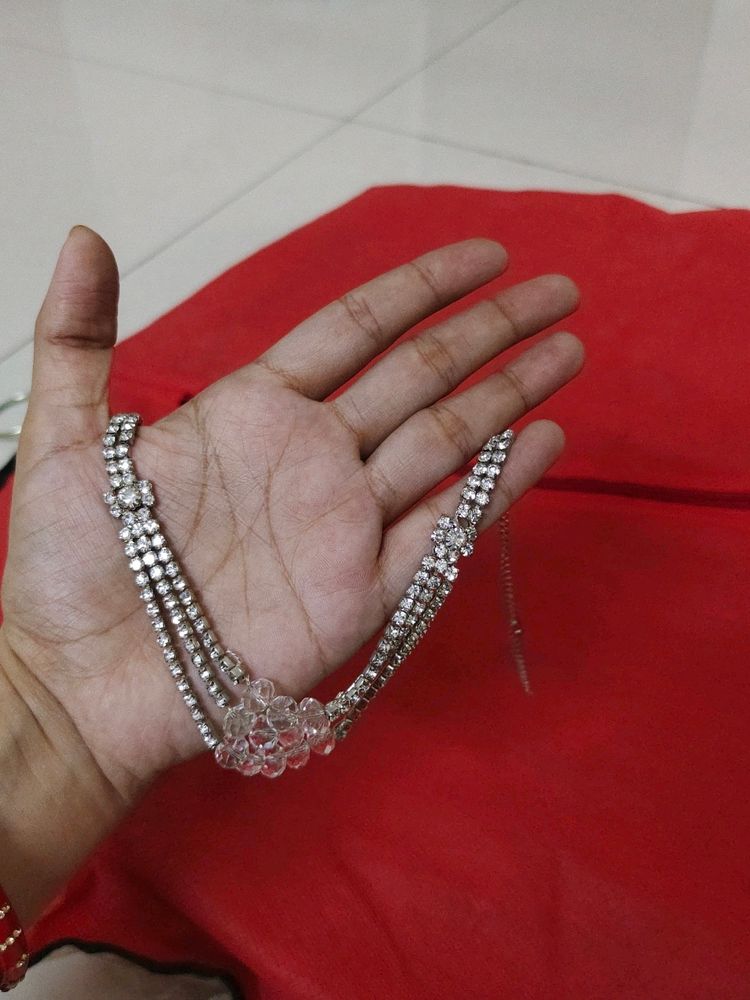 Silver , Diamonds Stone Necklace