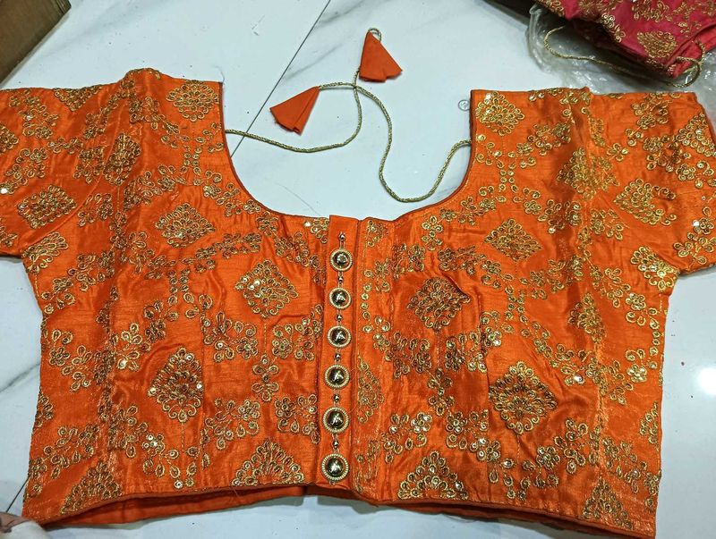 Orange Embellished Blouse