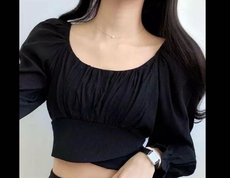 Chic Black Square Neck Puff Sleeve Top