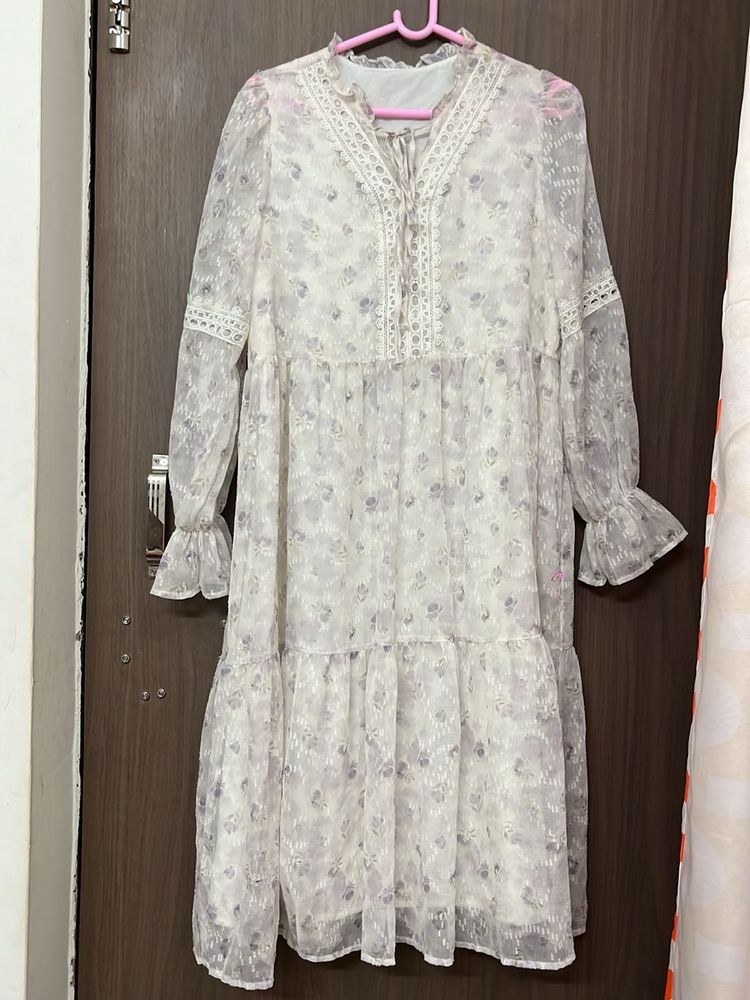 Branded pure chiffon Floral Print Midi Dress