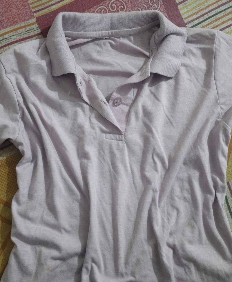 Light Purple Polo crop Shirt