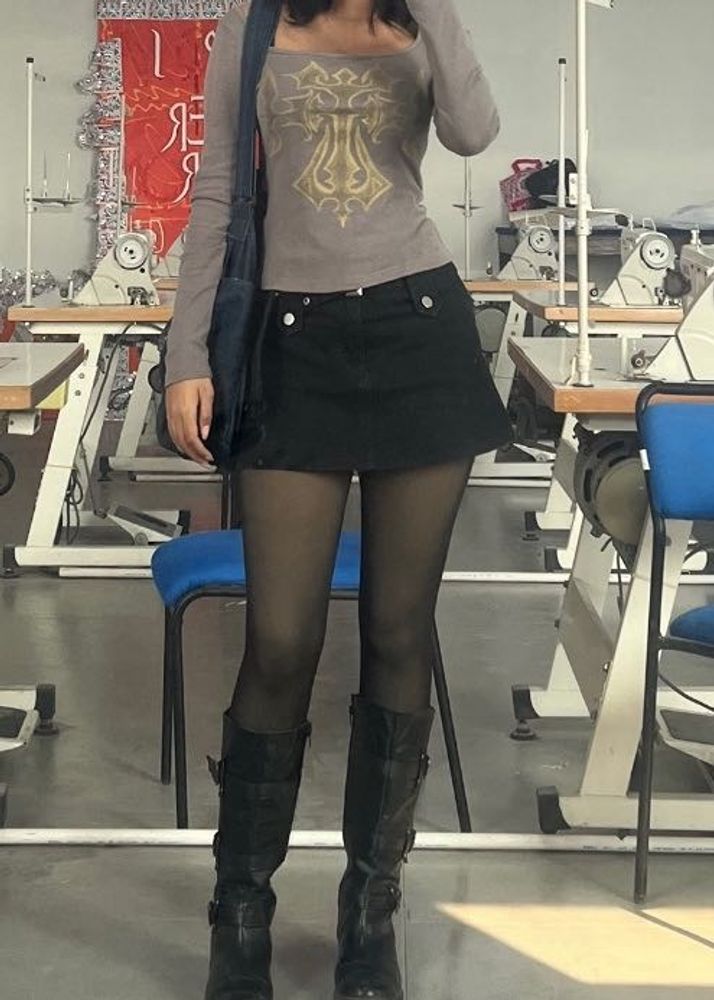 Black Denim Mini Skirt XS