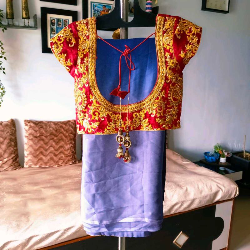 🛍️Shaded Blue Saree with Embellished Blouse