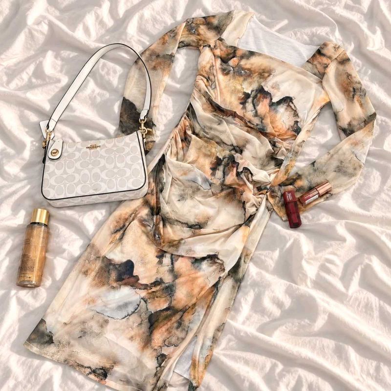 Abstract Print Ruched Mesh Dress