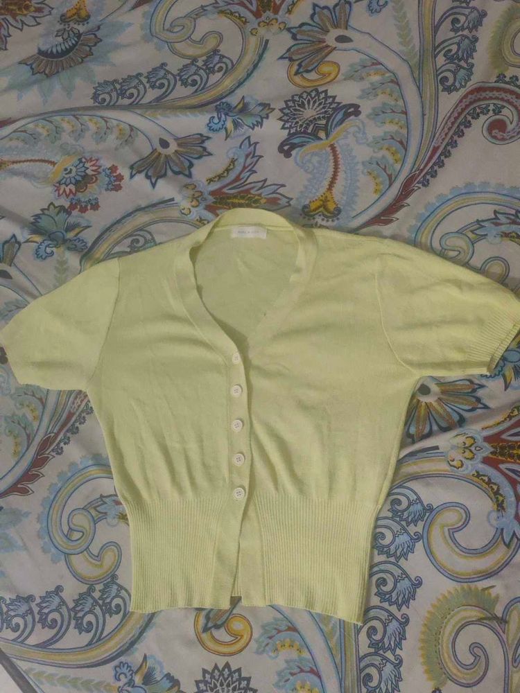 Butter Yellow Ribbed Fitted Top