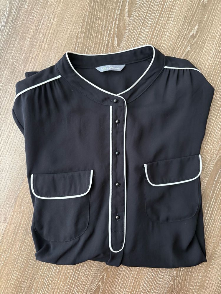 Chic Black Top with White Piping