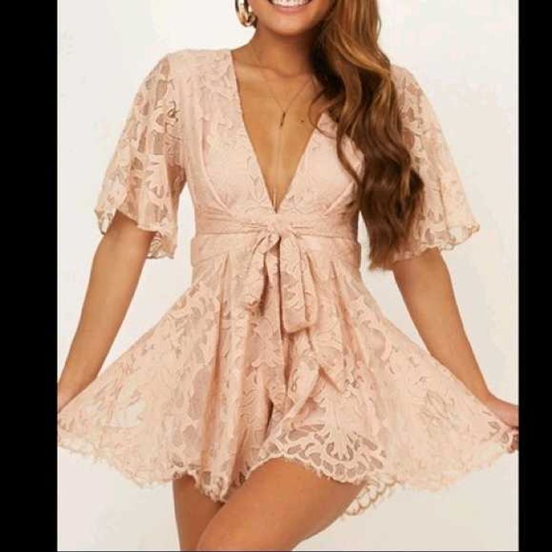 Elegant Lace Romper with Bell Sleeves